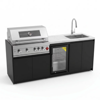 Évier de cuisine extérieur compact moderne en acier inoxydable 304 noir, réfrigérateur, barbecue au gaz, design écologique