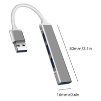 Base de Conexión USB 3.0 de 4 Puertos con Transferencia de Datos de 480 Mbps, Carga, Aleación de Aluminio, Gris Plateado, Garantía de 12 Meses, en Stock - Bajeal