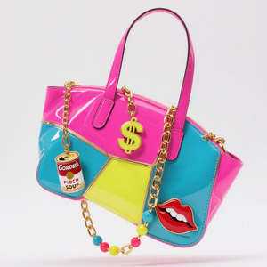 Дизайнерская роскошная сумка GORFIA модная яркая Лоскутная сумка-тоут с декоративными долларовыми подвесками для губ для женщин - Product Image 4