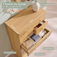 Commode moderne à 7 tiroirs réglables avec structure en acier pour chambre à coucher, 48 pouces de hauteur, chêne naturel