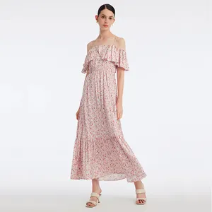 ملابس الربيع والصيف النسائية فستان طويل انيق مكشوف الظهر وردي زهري بوهيمي