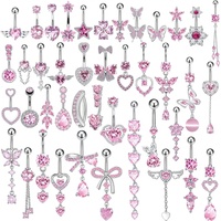 Vente transfrontalière Mode européenne et américaine Série rose en cuivre incrusté de zircon Anneau de nombril unisexe en forme de cœur perforé
