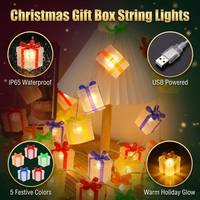 Caja de Regalo Navideña con Cadena de Luces LED, Set de Regalo Festivo, Luces Intermitentes de Colores, Luces USB para Exteriores, Decoración para Árbol de Navidad, Ventana, Ambiente Festivo