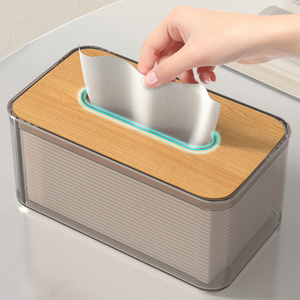 Caja de pañuelos de acrílico transparente, soporte de papel Facial, secador, dispensador de hojas con tapa de madera para lavadero, encimera de cocina - Product Image 4