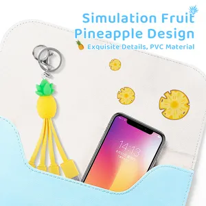 Creatividad Frutas Piña 3 en 1 Cable de cargador Puertos múltiples Llavero USB 3 en 1 Cable de carga