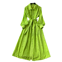 Robes longues élégantes pour femmes, vintage, françaises, brodées, à col à revers, à manches longues, avec ceinture à la taille