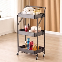 Chariot de cuisine multi-usages à 3 niveaux en acier, chariot à légumes mobile, chariot utilitaire en métal pliable avec poignée