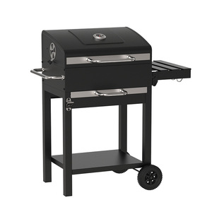 Charcoal Grill With <b>Trolley</b> Smoke Function Outdoor <b>BBQ</b> Grill 59.5x44.5x31cm Multifunctional Windproof Rustproof - Product Image 3