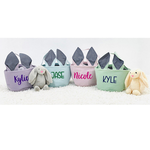 Personalized Easter Gift For Kids Monogrammed Eggs Bucket Seersucker Easter Bunny Basket