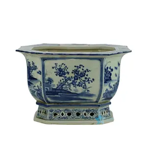 RZAJ08-old Hand paint floral pattern 8 sides Asian porcelain antique flower pot