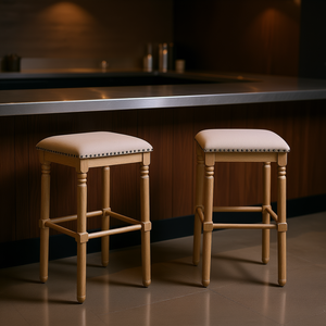 Juego de 2 taburetes de bar Arnhem, tapizados en madera color canela, diseño tradicional para uso comercial - Product Image 2