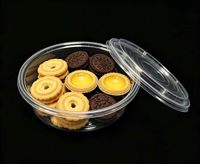 Contenants ronds transparents en PET de qualité alimentaire avec couvercles, barquettes en plastique transparent jetables pour pique-nique, collations de bureau et pâtisseries aux fruits