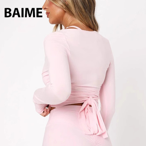 Abbigliamento <span class=keywords><strong>Sportivo</strong></span> ad Asciugatura Rapida, <span class=keywords><strong>Top</strong></span> Yoga a <span class=keywords><strong>Maniche</strong></span> <span class=keywords><strong>Lunghe</strong></span>, <span class=keywords><strong>Top</strong></span> <span class=keywords><strong>Sportivo</strong></span> con Scollo a V, <span class=keywords><strong>Top</strong></span> Aderente da Balletto - Product Image 4