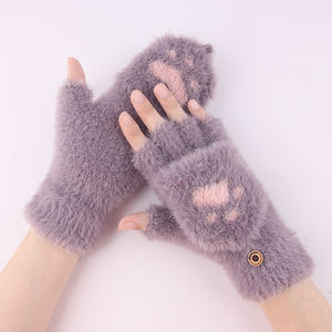 Mitaines en peluche pince <span class=keywords><strong>de</strong></span> <span class=keywords><strong>chat</strong></span>, gants chauds et doux, design mignon, ourson pelucheux, Costume <span class=keywords><strong>de</strong></span> <span class=keywords><strong>chat</strong></span>, demi-doigt, pour femmes, nouvelle collection - Product Image 6