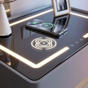 Modern Manufacturer Smart Nightstand LED Light Wireless <strong>Charging</strong> 2 Drawers Fingerprint Lock Eco-Friendly Home <strong>Bedside</strong> <strong>Table</strong> - Product Image 3