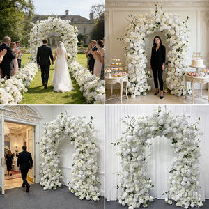 Arche de roses artificielles en soie blanche, décoration de toile de fond de mariage moderne de luxe, faite à la main, de niche - Product Image 2