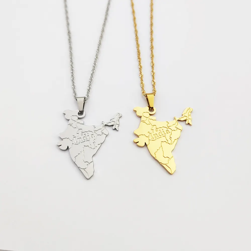 India Map Necklace Men Pendant Collares De Acero Inoxidable India Necklace Jewelry Gold Plated Stainless Steel Jewelry
