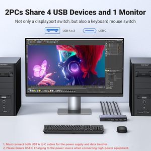 UGREEN 8K Displayport KVM <strong>Switch</strong> 2 in 1 Out DP1.4 with 4 USB 3.0 Ports Support 8K 60Hz 4K 240Hz Share 1 <strong>Monitor</strong> <strong>Keyboard</strong> <strong>Mouse</strong> - Product Image 4
