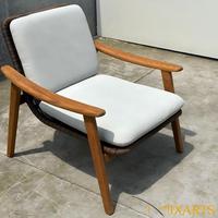 Canapé d'extérieur moderne et durable en rotin PE, une place, avec structure en teck massif, chaise longue de jardin et de terrasse