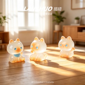 Lanshuo <b>Night</b> <b>Light</b> <b>Cat</b> Figurine Q Version Plastic Resin DIY Jewelry Set Miniature Decor - Product Image 4