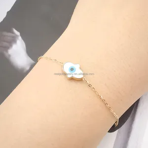 Hot Sale Fashion The Hand Of Fatima Bracelet Turquoise Mother Of Pearl 14k Real Gold Bracelet