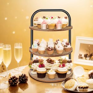 Spot Cross Border Ironwood 3 <b>Tier</b> <b>Cake</b> Stand Round Desktop Storage Rack For Party Dessert Display - Product Image 4