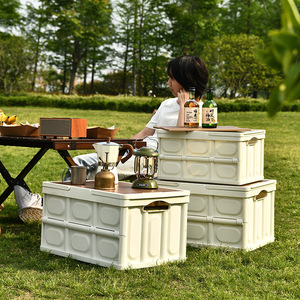 Outdoor <b>Camping</b> <b>Storage</b> <b>Box</b> With Wooden Lid Multifunctional Plastic Rectangle White Green Coffee Black 2718 2719 - Product Image 2
