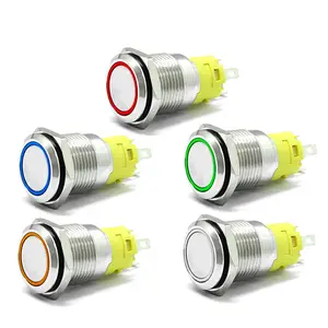 Interruptor momentáneo de 16mm de acero inoxidable, pulsador antivandal resistente al agua, anillo LED rojo, verde, amarillo