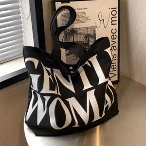 <b>Large</b> Capacity <b>Canvas</b> Tote <b>Bag</b> Printed Letter Pattern Single Shoulder Fashion Shopping <b>Bag</b> For Women - Product Image 3