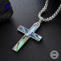 Bijoux pour hommes Collier en acier inoxydable en coquille d'ormeau Bijoux religieux Collier en forme de croix avec chaîne de haute qualité