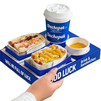 Boîte en carton blanc style influenceur pour sandwichs, petit-déjeuner, café et boissons ; Papier intérieur bleu inspiré d'Instagram pour restaurants/cafés