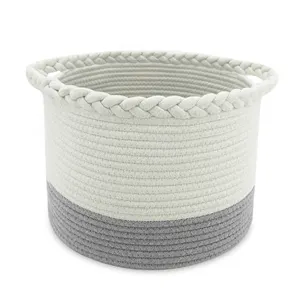 Cotton Storage Basket Eco- Friendly Foldable Cotton Rope Storage Basket With Handles