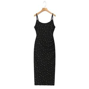 Robe longue noire à imprimé floral Runqi, col rond, taille naturelle, robe de soirée pour femmes N8773 - Product Image 1