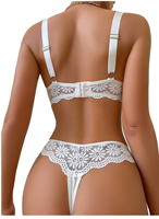 Ensemble soutien-gorge triangle et culotte en dentelle pour femme, motif floral, tricoté, avec bretelles ajustables, sans armatures, transparent