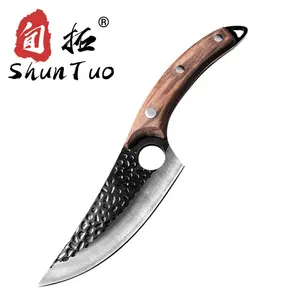 osso faca do talhador Suppliers-Faca profissional de açougueiro, faca de chef tang de aço forjada à mão, com bainha de couro, 5.5 polegadas