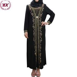 <span class=keywords><strong>Robe</strong></span> musulmane Dubaï à manches longues avec strass <span class=keywords><strong>Robe</strong></span> musulmane respirante Cardigan brodé de fleurs noires <span class=keywords><strong>Robe</strong></span> modeste Abaya islamique - Product Image 3
