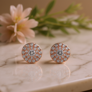 Pendientes de Oro Rosa E1366 con Circonitas Redondas Engastadas, Joyería Clásica de Moda para Mujer - Product Image 2