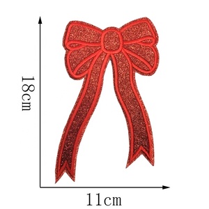 Venta al por mayor hierro en parches bordados tendencia lazo lateral apliques brillo Navidad apliques arco parche sudadera lazo lateral parches - Product Image 2