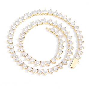 New Style Hiphop Jewelry 18K Gold Plated <b>Iced</b> Out Tennis <b>Chain</b> Heart Shape Cubic Zirconia Tennis <b>Chain</b> Necklace for Women - Product Image 4