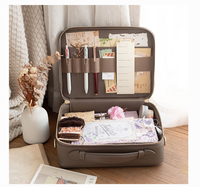 Boîte de rangement de papeterie de bureau à poignée rigide étui à cosmétiques de maquillage en cuir végétalien pour femmes avec bandoulière