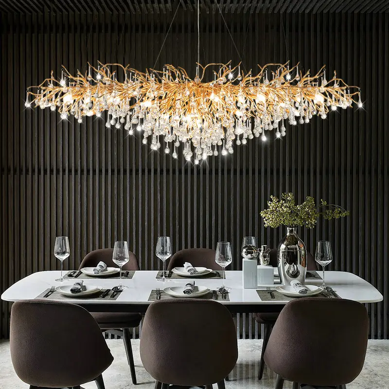Nordic Woonkamer Villa Hotel Led Modern Plafond Goud Luxe Glas Aluminium Kristallen Lamp Kroonluchters Hanglampen