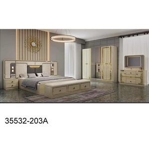 Suite de chambre à coucher moderne en bois avec ensemble de rangement 5 pièces pour lit double, décoration pour maison et appartement - Product Image 1