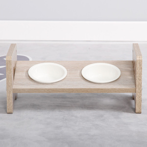 Mangkuk anjing ditinggikan bambu dan kayu mangkuk hewan peliharaan tinggi makanan kucing dan anjing dan dudukan air tempat makan hewan peliharaan dengan dua mangkuk - Product Image 2