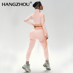 Set Yoga Tre Pezzi con Cardigan con Cerniera Senza Cuciture, <span class=keywords><strong>Taglie</strong></span> <span class=keywords><strong>Forti</strong></span>, Autunno/Inverno, Effetto Push-Up, Asciugatura Rapida - Product Image 3