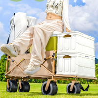 Chariot pliant d'extérieur pour camping, avec roues pivotantes, design métallique pliable, seau à ouverture arrière pour pique-nique, voyage et utilisation par les enfants