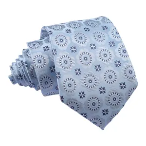 Gravata de seda bordada 7 dobras para homens com desenho floral geométrico personalizado