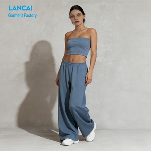 Produttore di Abbigliamento Lancai, Set <span class=keywords><strong>Tuta</strong></span> Personalizzato 100% Cotone con Top a Fascia e <span class=keywords><strong>Pantaloni</strong></span> <span class=keywords><strong>Larghi</strong></span> per <span class=keywords><strong>Donna</strong></span> - Product Image 1