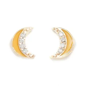 Gemnel luxury jewelry yellow enamel moon studs design 925 silver gold earrings 18k