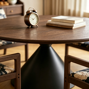 Ensemble de table à manger moderne en noyer foncé avec base à piétement unique et 4 chaises rembourrées à dossier à lattes en tissu floral, mobilier de salle à manger 6 places - Product Image 3