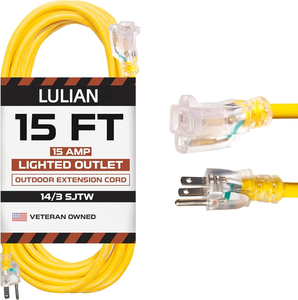 Nhiệm vụ nặng nề ngoài trời thiết bị đo đạc mở rộng dây 15A 12AWG sjtw 25ft IP65 không thấm nước 3 prong NEMA 5-15r cáp mở rộng - Product Image 1